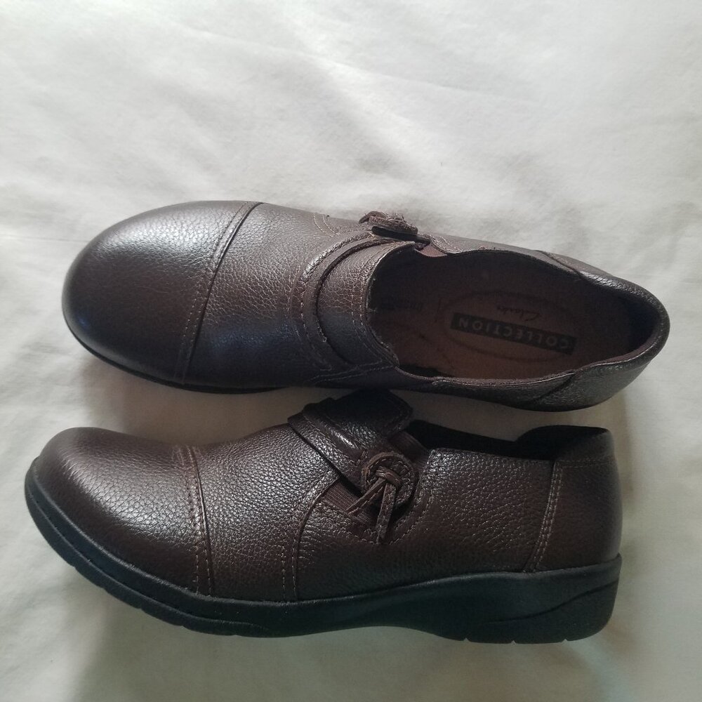CLARKS CC Cheyn Madi Brown Leather Shoes Slip On Cushion 7M
